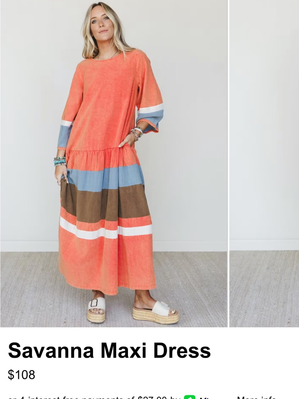 Striped Coral Maxi Dress with Tiered Skirt
